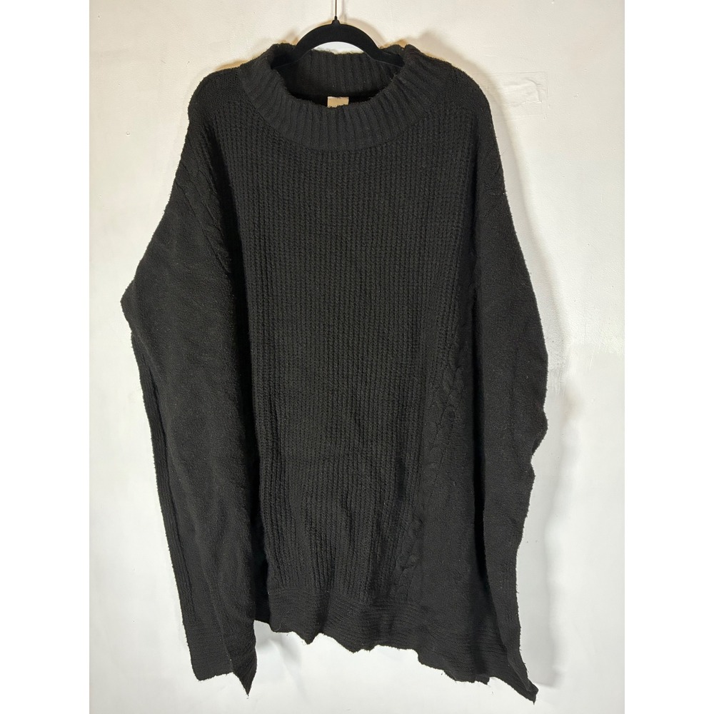 Black Cable Knit Poncho Sweater L XL Oversized Cozy Chunky Knit Cape‎